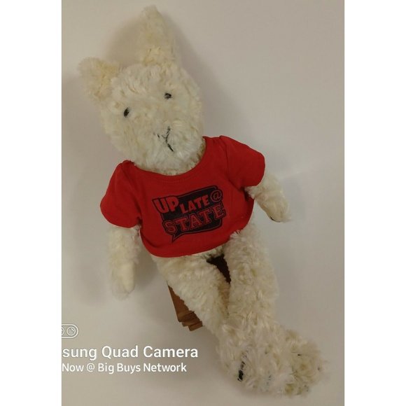 JellyCat 16" Slackajack Cream Fur Bunny Rabbit Plush & Red "Up Late @ STATE" Tee - Picture 6 of 12
